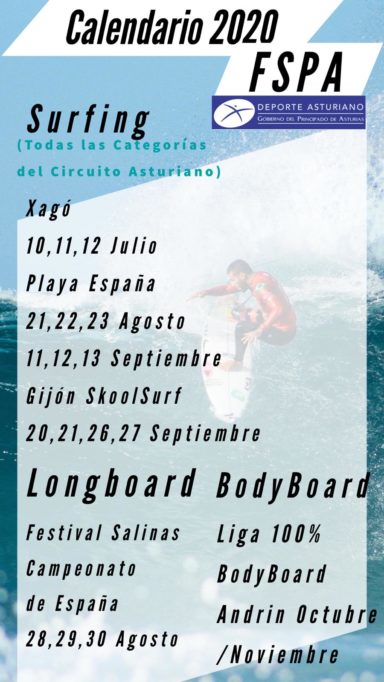 Calendario 2020 Surf todas las categorías